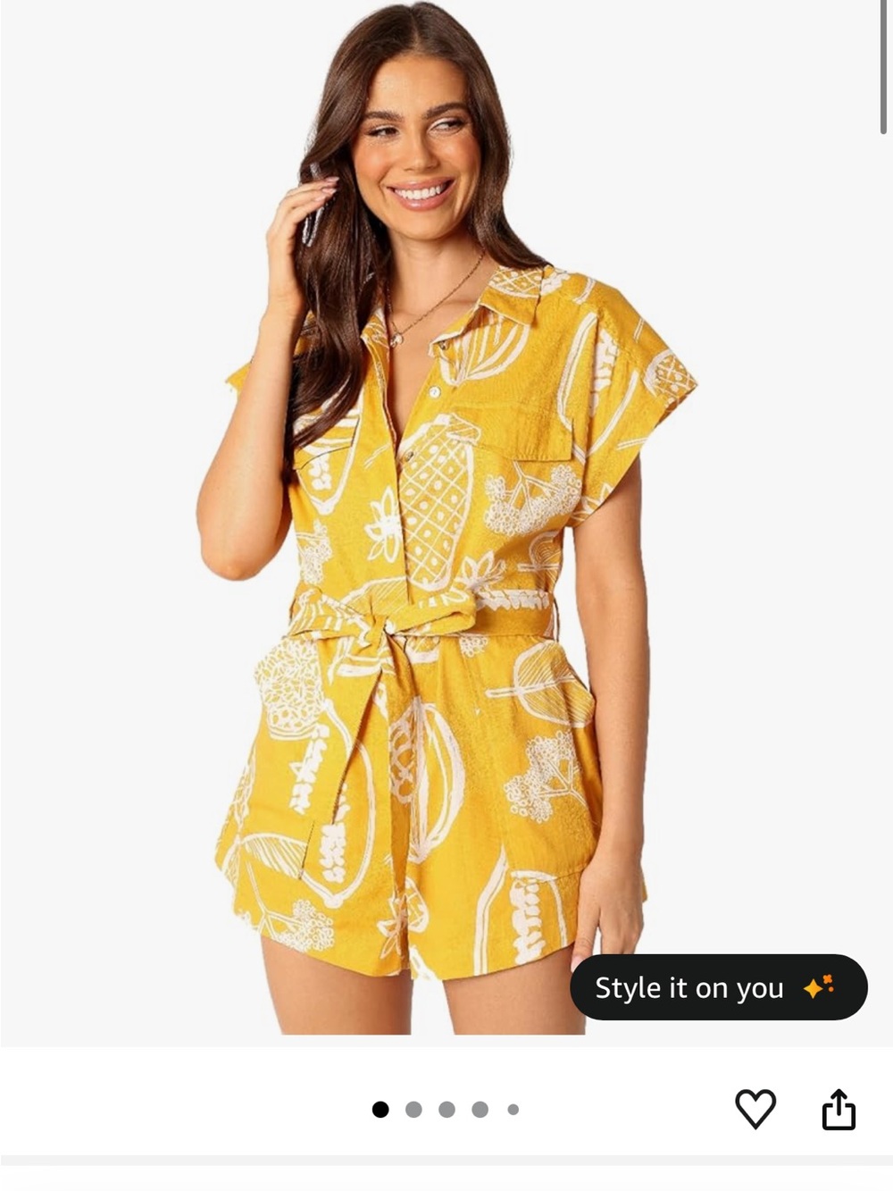 Petal & Pup Mustard Yellow Printed Short-Sleeve Romper with Tie Waist